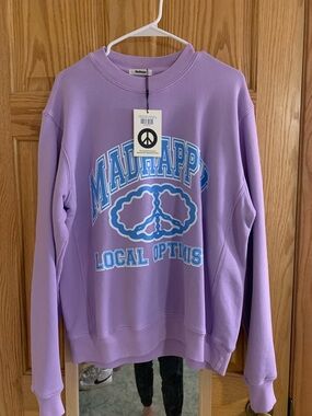 Madhappy Lavender Crewneck with Blue Graphic